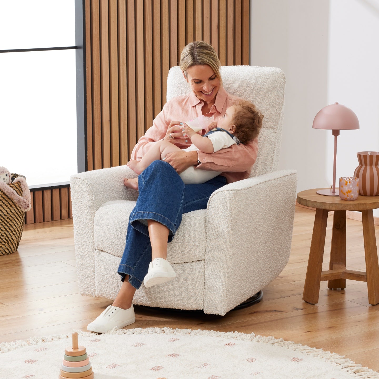 Felix Recliner Glider Nursery Chair in Vanilla Bouclé