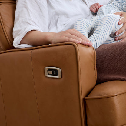 Leo Electric Recliner Glider Chair with USB in Tan Leather