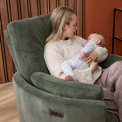 Lola Electric Recliner Glider Nursery Chair in Olive Corduroy