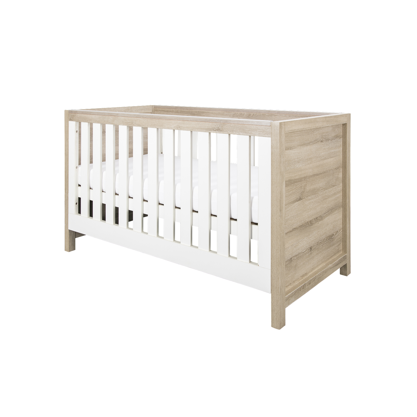 Modena Cot Set in Oak White with Quinn Electric in Pure Grey
