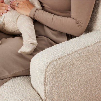 Quinn Electric Recliner Glider Chair with USB in Vanilla Bouclé