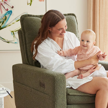 Frankie Electric Recliner Glider Nursery Chair in Olive Teddy