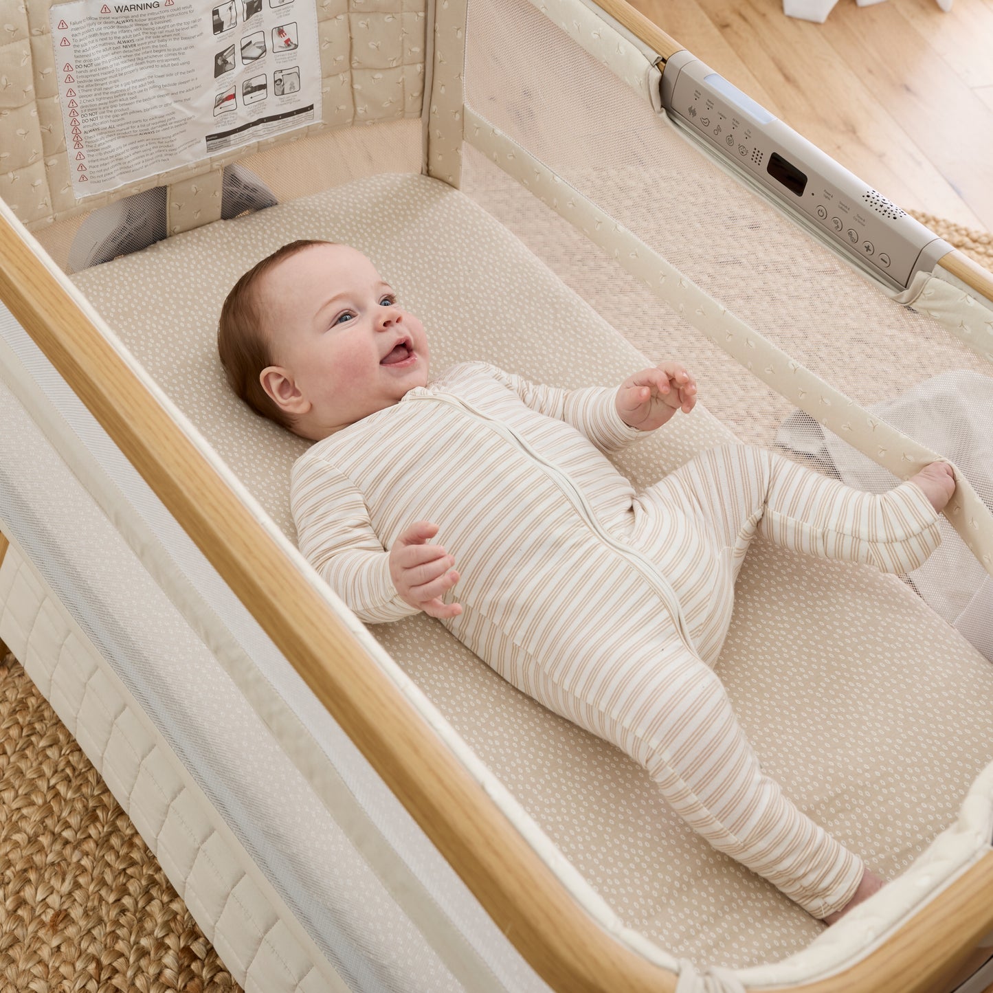 CoZee Breeze Sense Co-Sleeping Bassinet with Rocking Legs in Toasted Oak & Sand