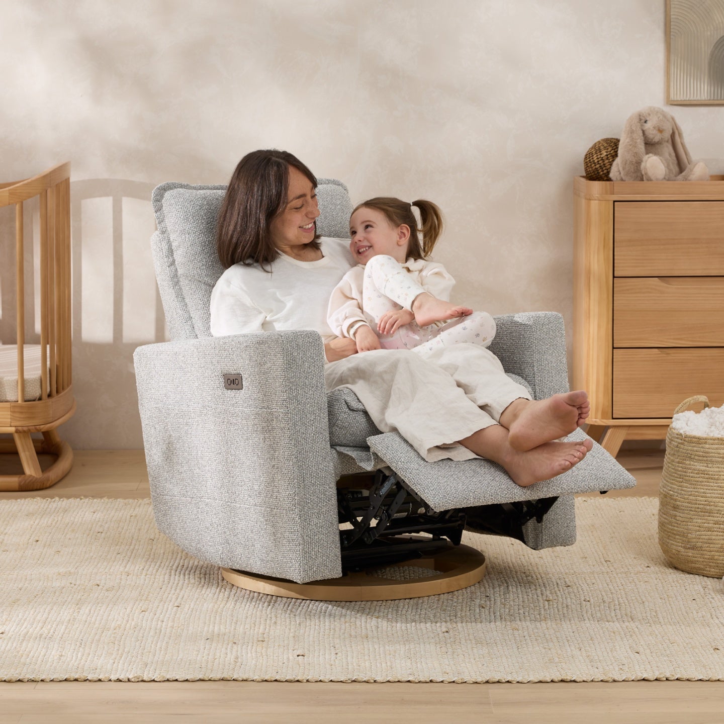 Frankie Electric Recliner Glider Nursery Chair in Grey Speckle Soft Tweed