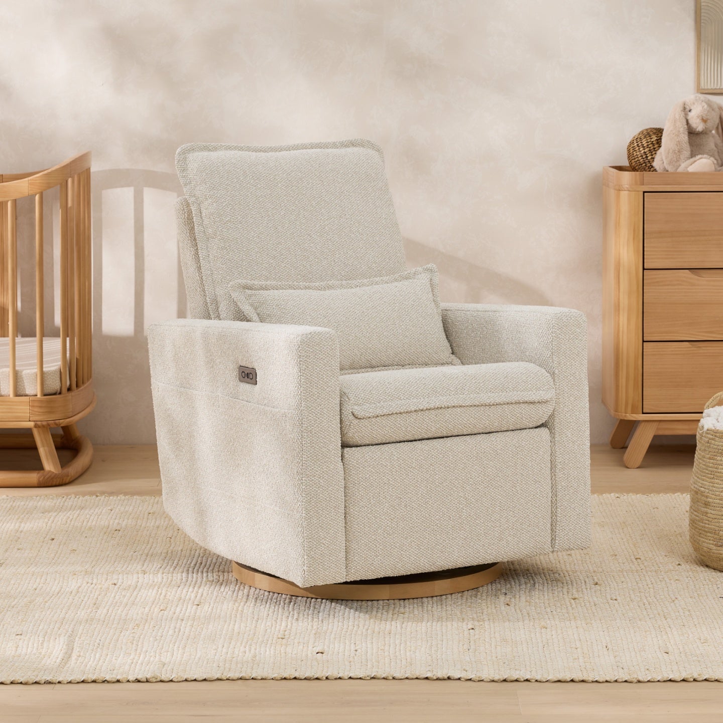 Frankie Electric Recliner Glider Nursery Chair in Light Beige Soft Tweed