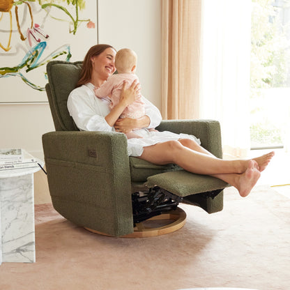 Frankie Electric Recliner Glider Nursery Chair in Olive Teddy