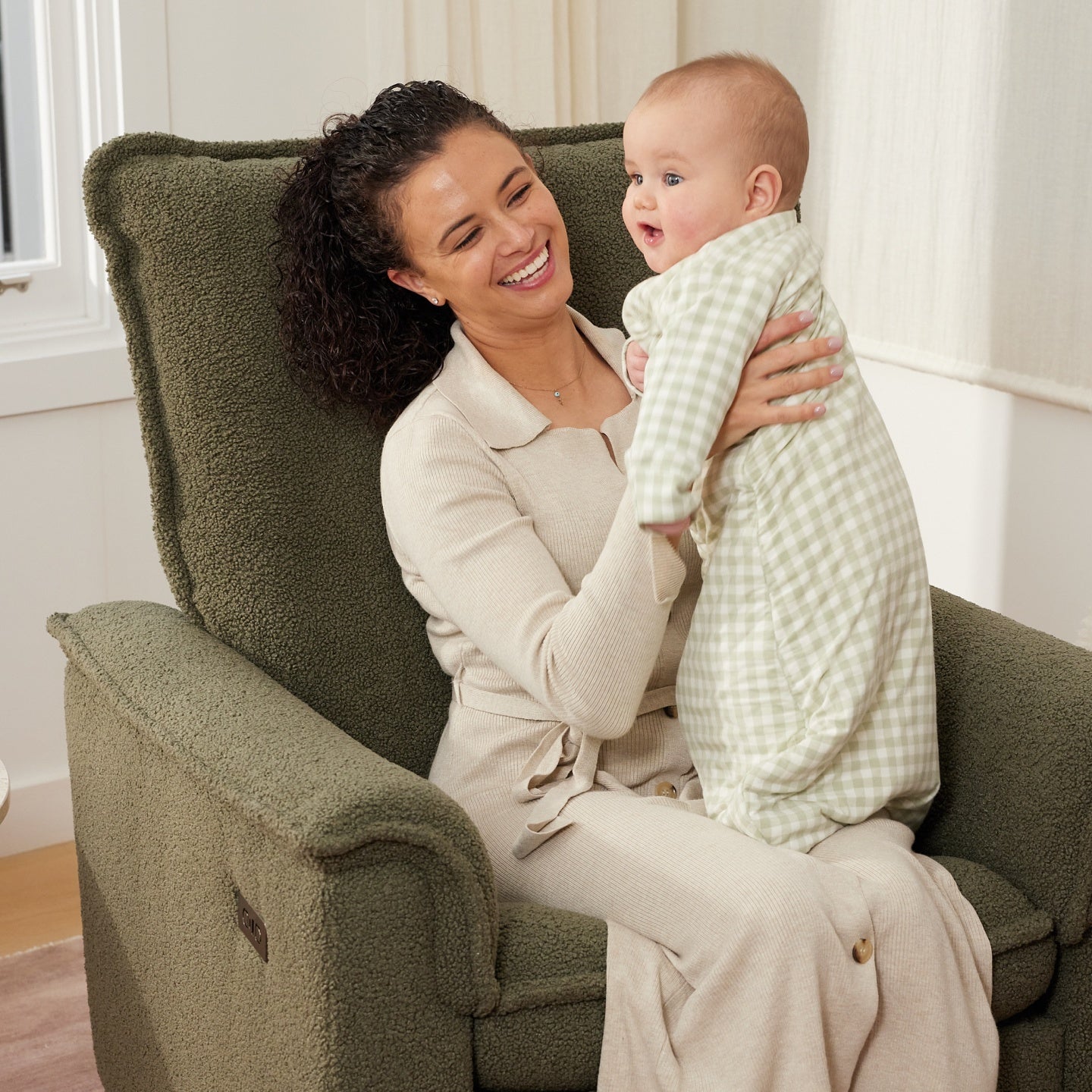 Louie Electric Recliner Glider Nursery Chair in Olive Teddy