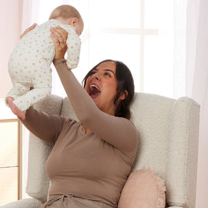 Chelsea Recliner Glider Chair in Vanilla Bouclé