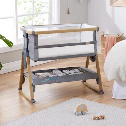 CoZee Breeze Plus Co-sleeping Bassinet with Rocking Legs in Oak Charcoal