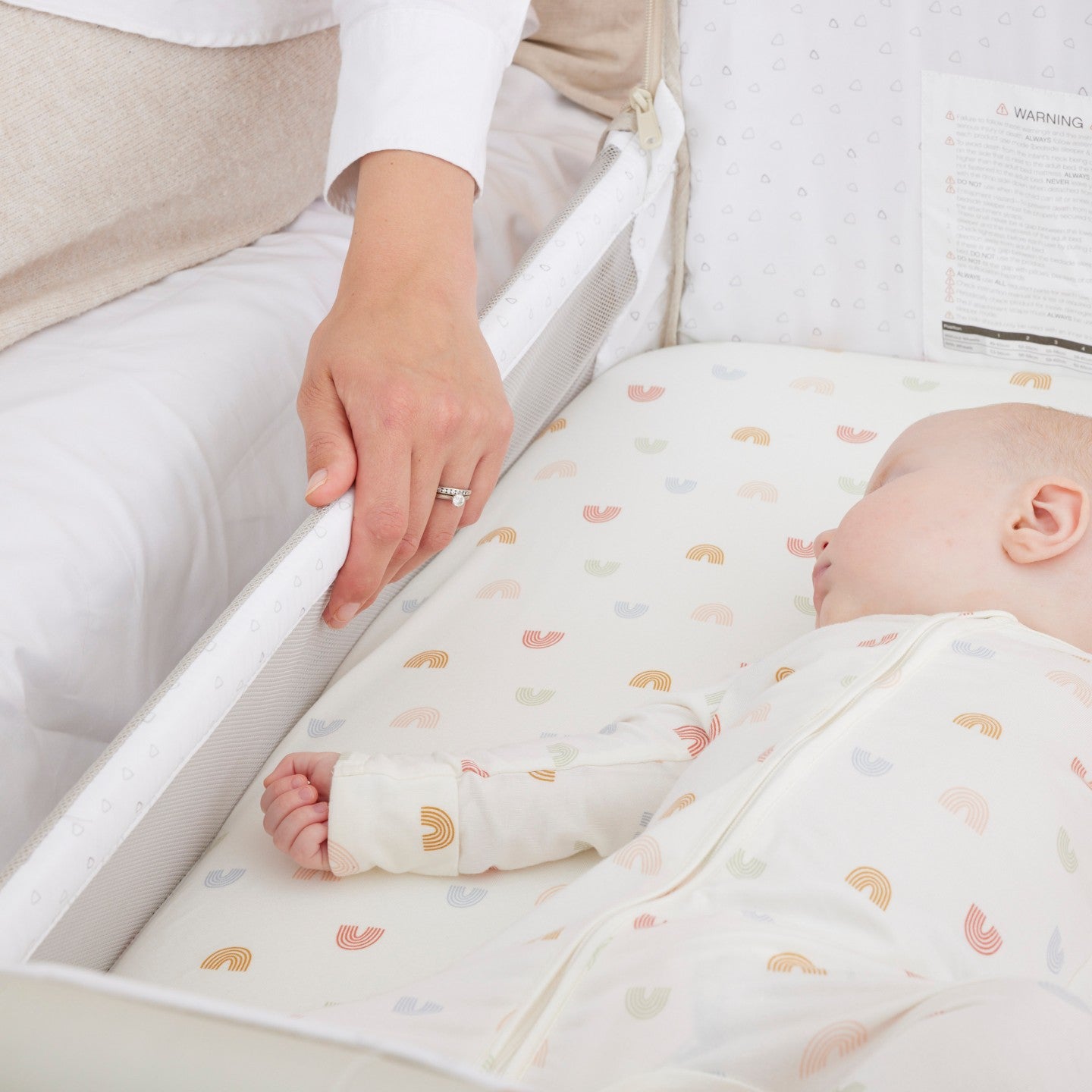 CoZee Breeze Plus Co-Sleeping Bassinet with Rocking Legs in Scandi Walnut and Ecru