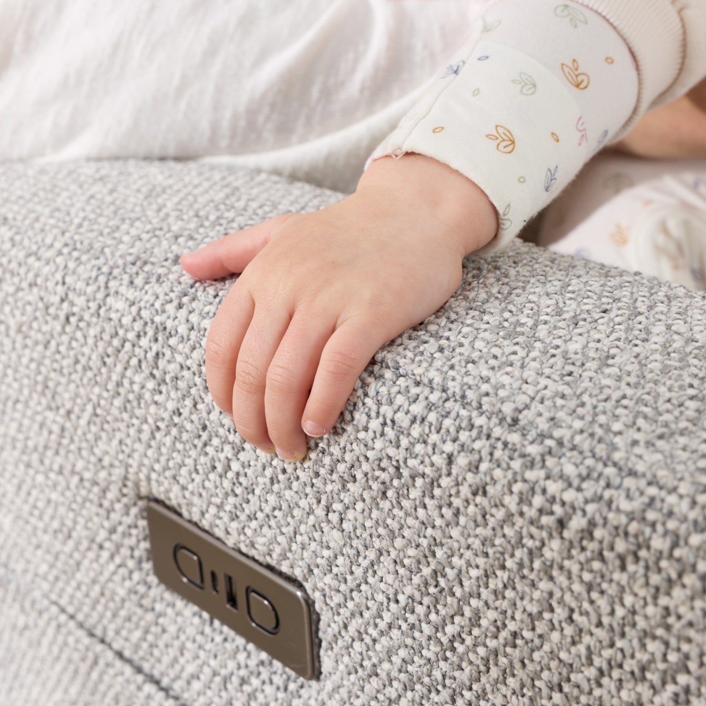 Frankie Electric Recliner Glider Nursery Chair in Grey Speckle Soft Tweed