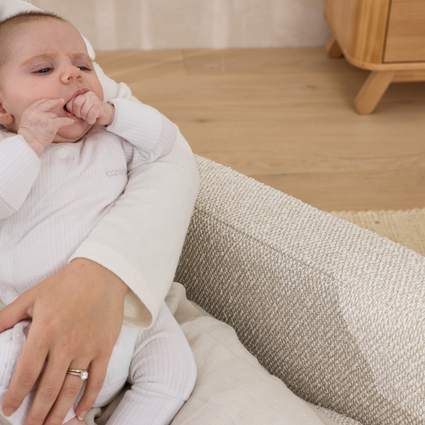 Frankie Electric Recliner Glider Nursery Chair in Light Beige Soft Tweed