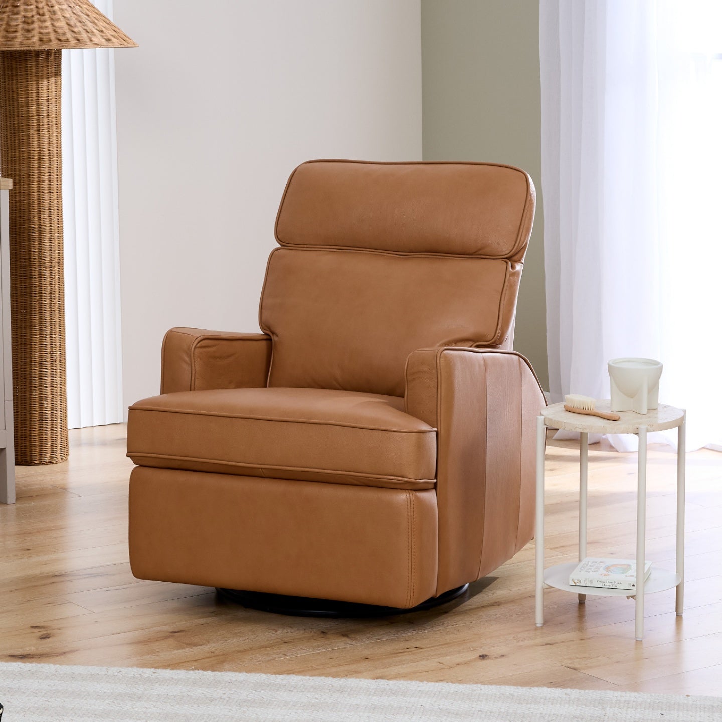 Leo Electric Recliner Glider Chair with USB in Tan Leather