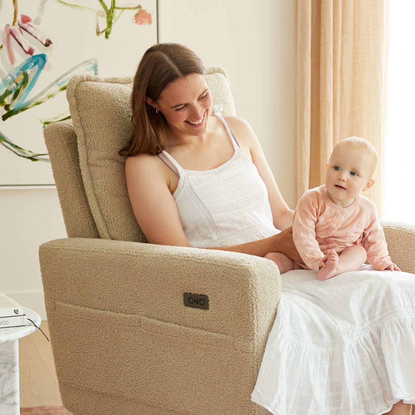 Frankie Electric Recliner Glider Nursery Chair in Taupe Teddy