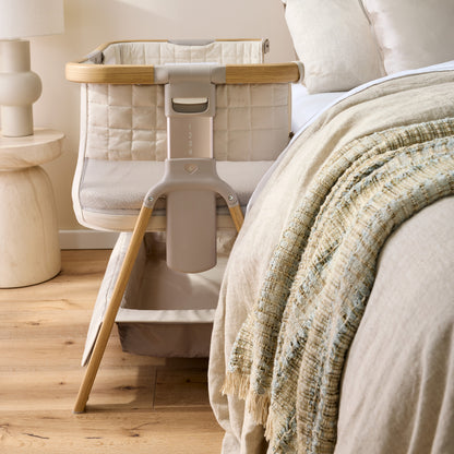 CoZee Breeze Sense Co-Sleeping Bassinet with Rocking Legs in Toasted Oak & Sand