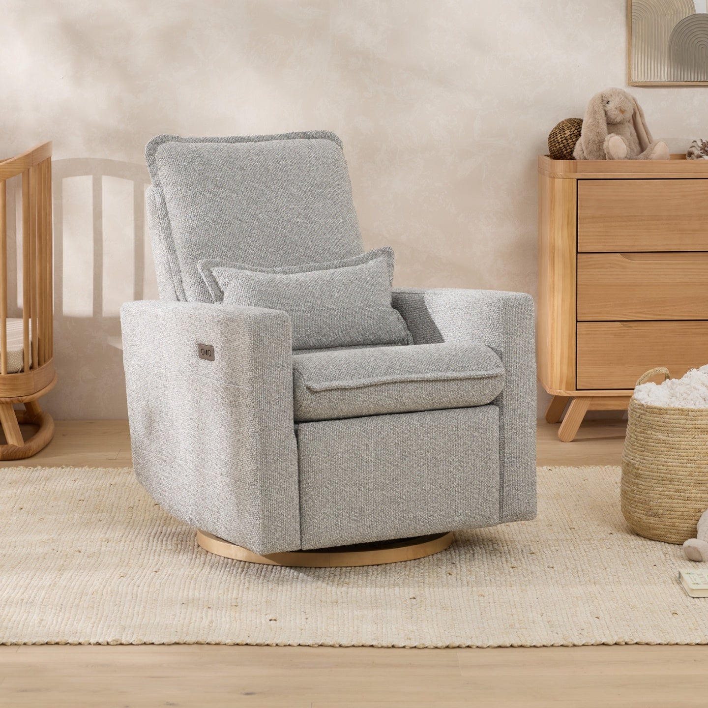 Frankie Electric Recliner Glider Nursery Chair in Grey Speckle Soft Tweed