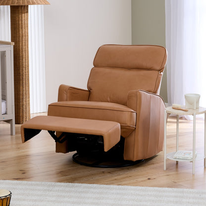Leo Electric Recliner Glider Chair with USB in Tan Leather