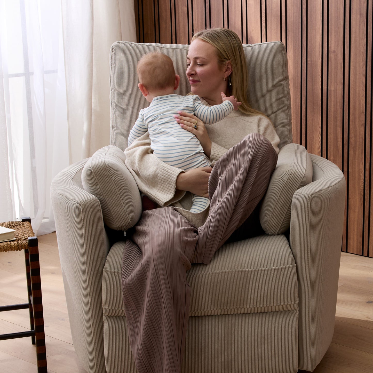 Lola Electric Recliner Glider Nursery Chair in Taupe Corduroy