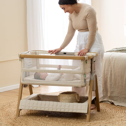 CoZee Breeze Sense Co-Sleeping Bassinet with Rocking Legs in Toasted Oak & Sand