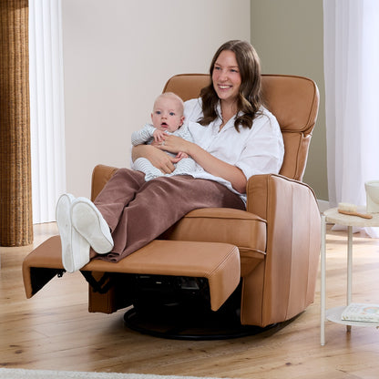 Leo Electric Recliner Glider Chair with USB in Tan Leather