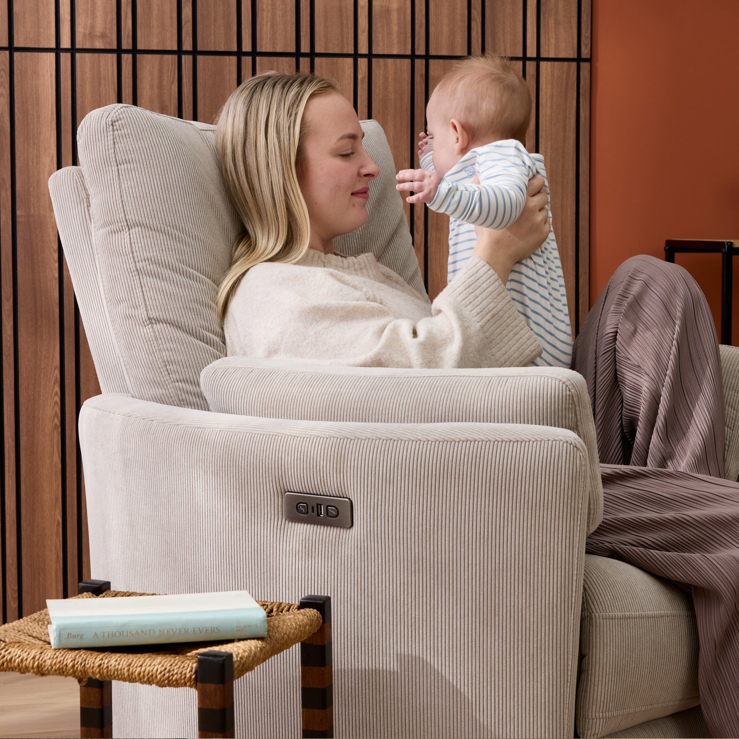 Lola Electric Recliner Glider Nursery Chair in Taupe Corduroy