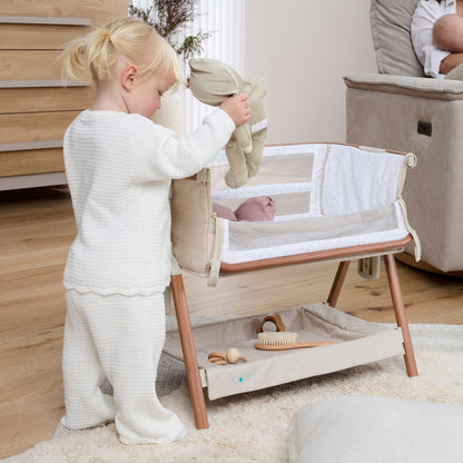 Mini CoZee Breeze Plus Toy Bassinet in Scandi Walnut & Ecru