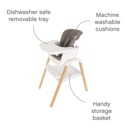 Nova Evolutionary High Chair in Scandi Walnut and Ecru