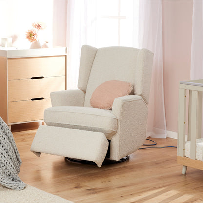 Quinn Electric Recliner Glider Chair with USB in Vanilla Bouclé