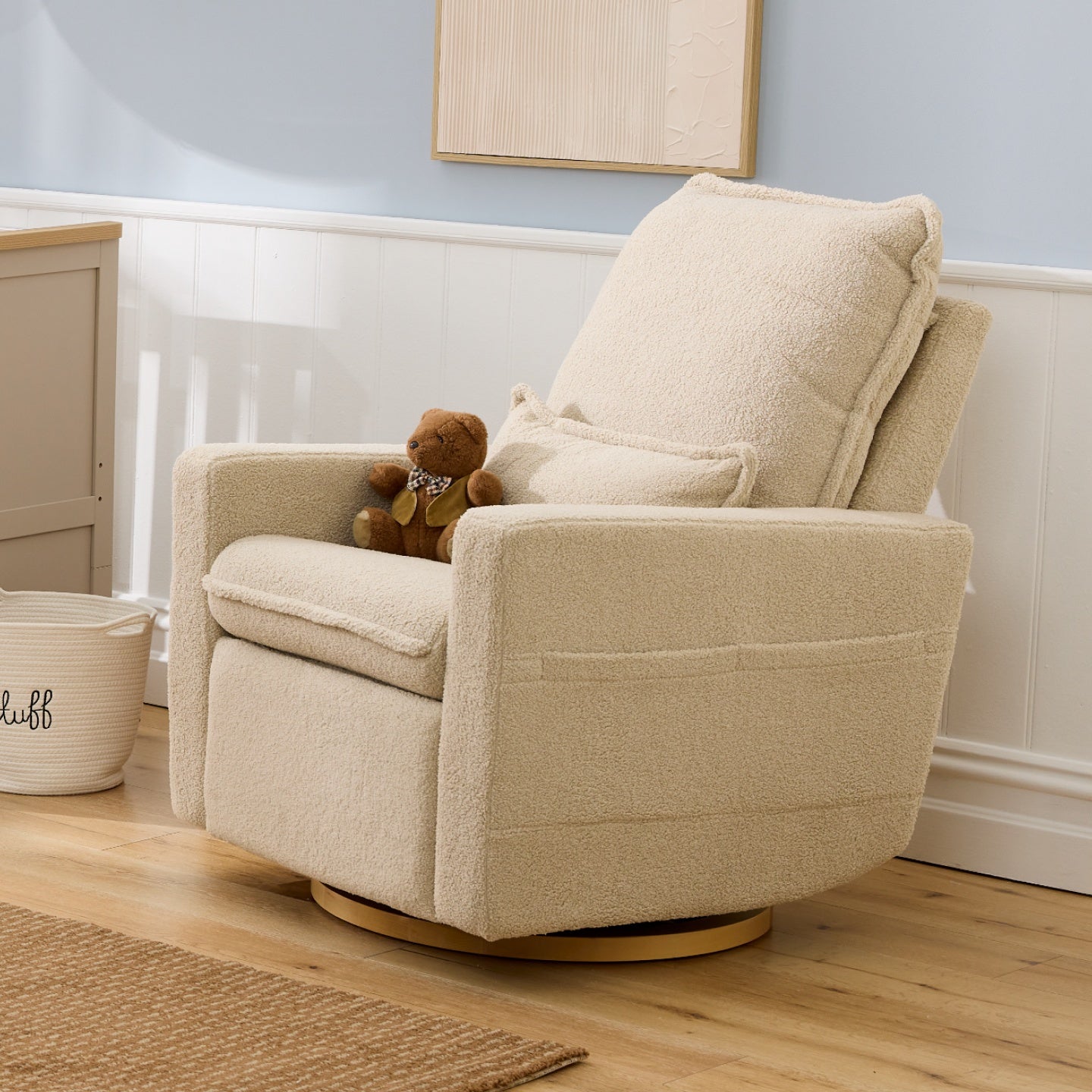 Frankie Electric Recliner Glider Nursery Chair in Taupe Teddy