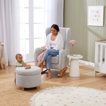 Olivia Rocking Chair with Ottoman in Shadow Bouclé