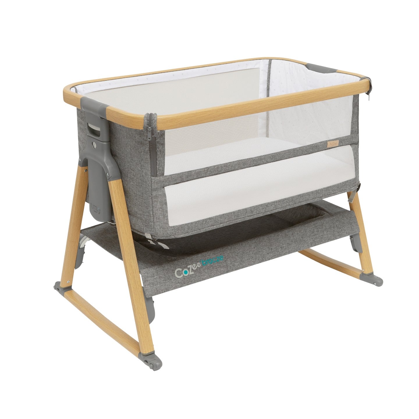 CoZee Breeze Plus Co-sleeping Bassinet with Rocking Legs in Oak Charcoal