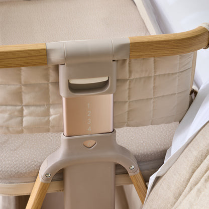 CoZee Breeze Sense Co-Sleeping Bassinet with Rocking Legs in Toasted Oak & Sand