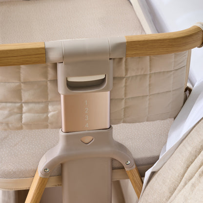 CoZee Breeze Sense Co-Sleeping Bassinet with Rocking Legs in Toasted Oak & Sand