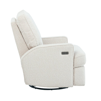 Quinn Electric Recliner Glider Chair with USB in Vanilla Bouclé