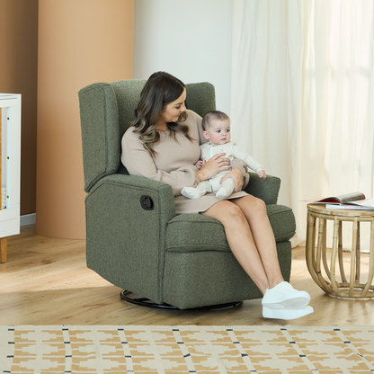 Chelsea Recliner Glider Chair in Olive Bouclé