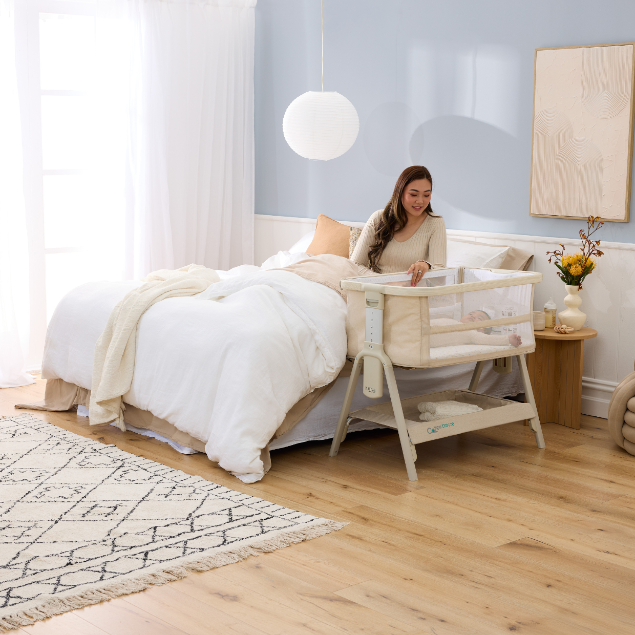 CoZee Breeze Lite Co-sleeping Bassinet in Whitewash Ash and Mushroom Whitewash Ash and Mushroom