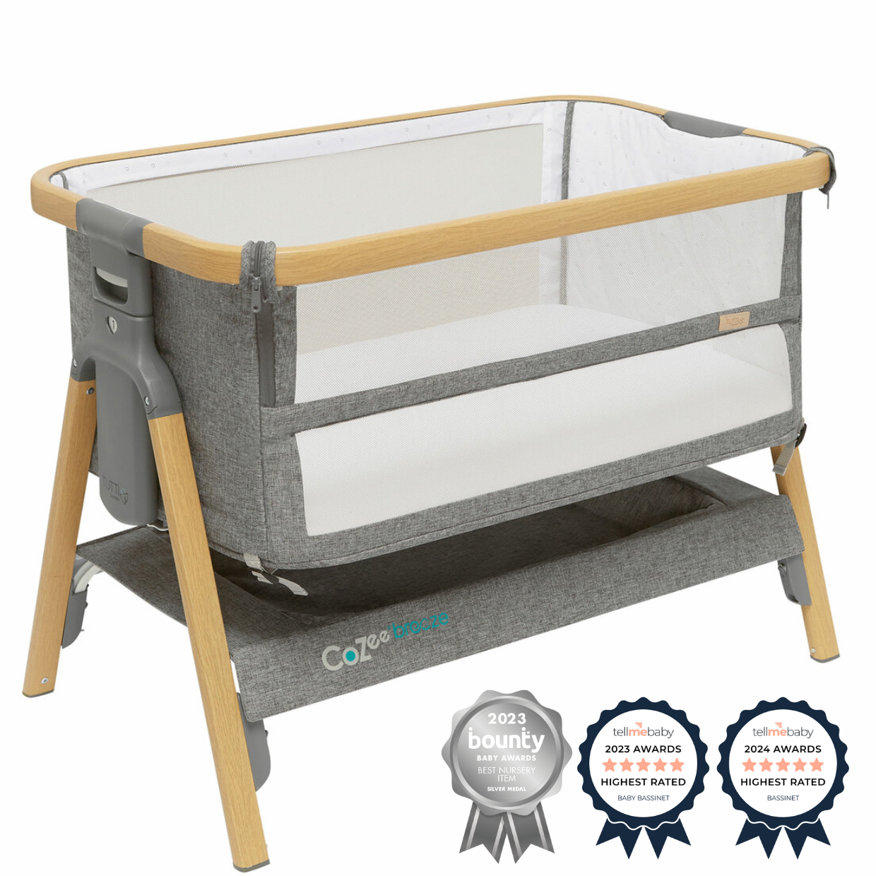 CoZee Breeze Plus Co-sleeping Bassinet with Rocking Legs in Oak Charcoal