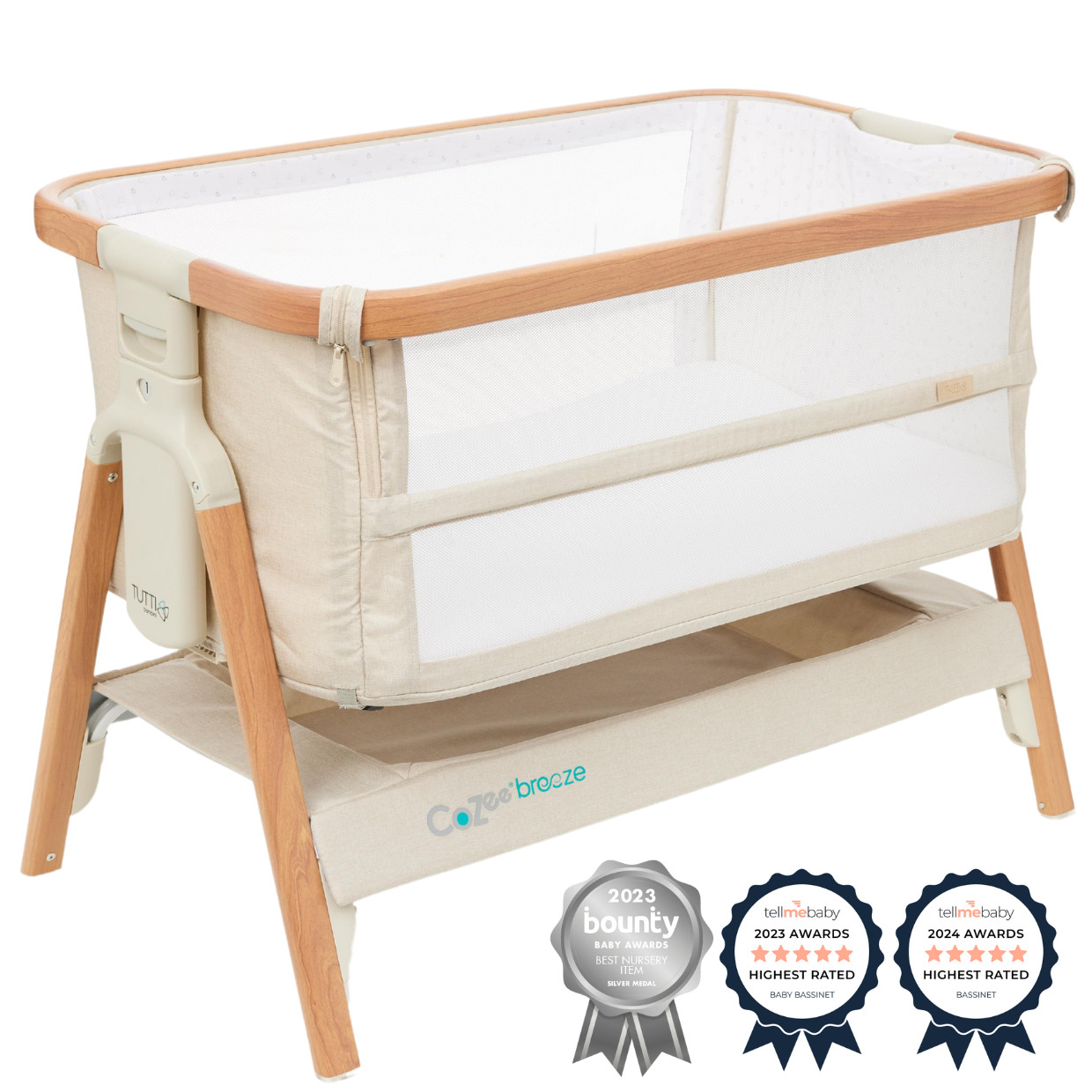CoZee Breeze Plus Co-Sleeping Bassinet with Rocking Legs in Scandi