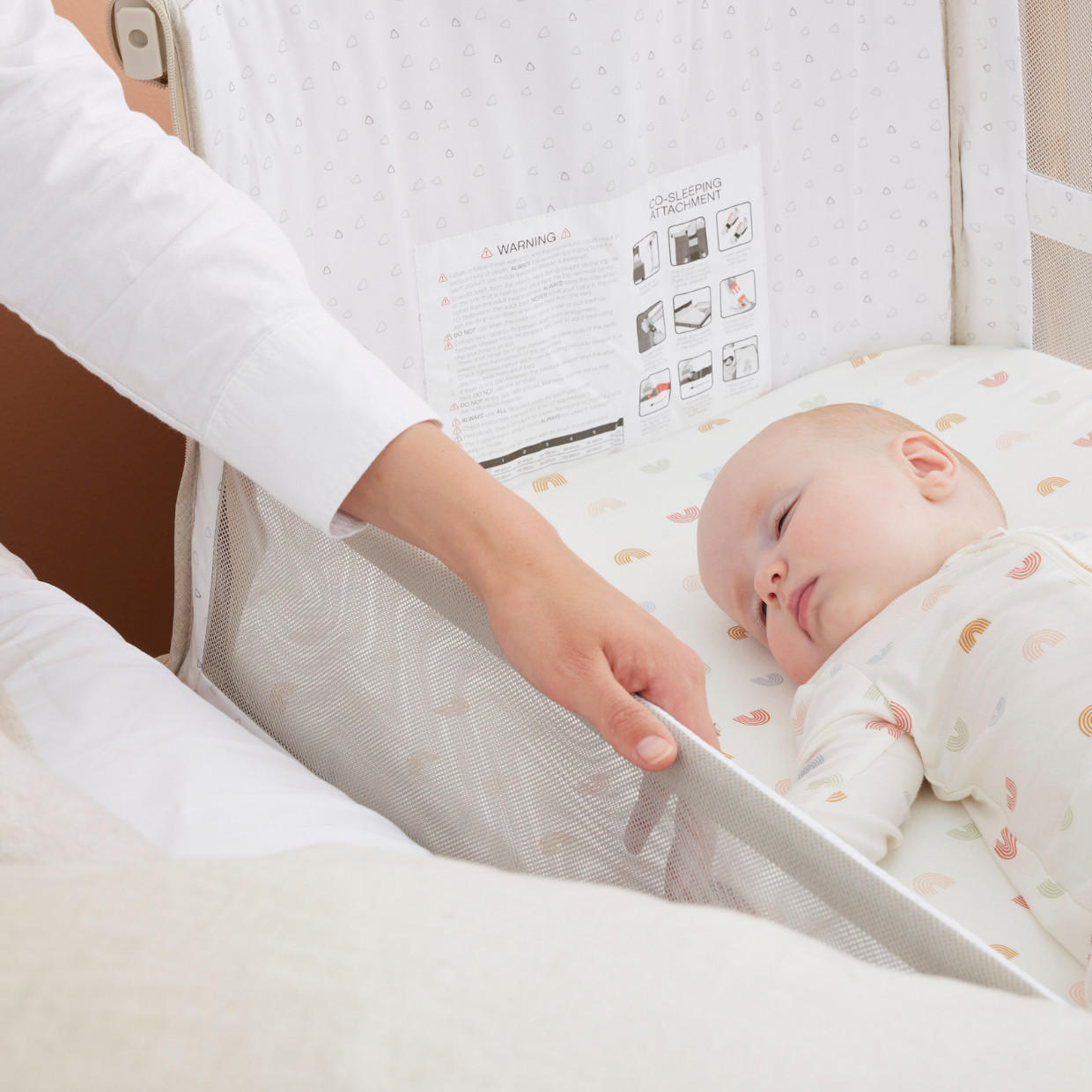 CoZee Breeze Plus Co Sleeping Bassinet with Rocking Legs in Scandi Wal