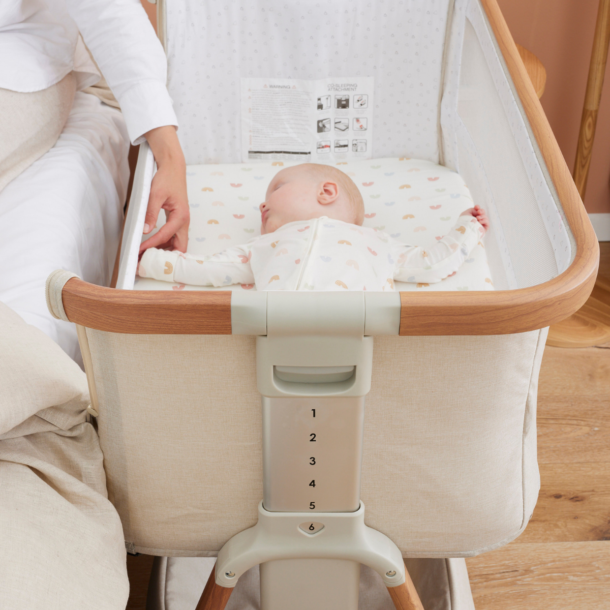 CoZee Breeze Plus Co-Sleeping Bassinet with Rocking Legs in Scandi