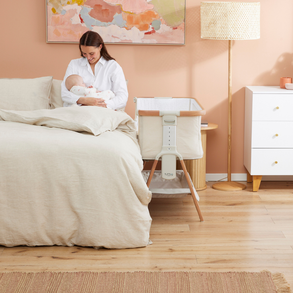 CoZee Breeze Plus Co-Sleeping Bassinet with Rocking Legs in Scandi