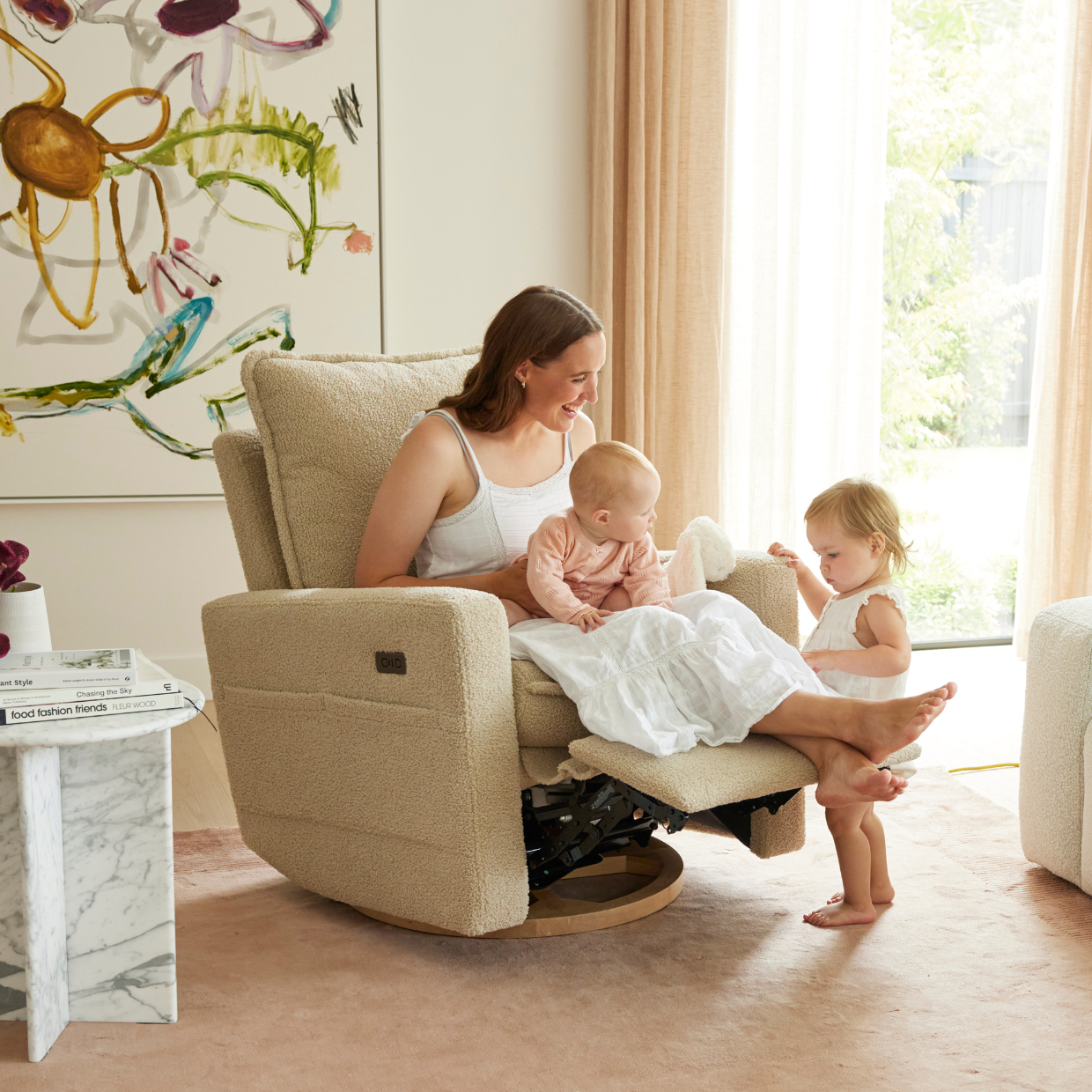 Frankie Electric Recliner Glider Nursery Chair in Taupe Teddy