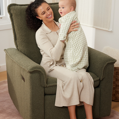 Louie Electric Recliner Glider Nursery Chair in Olive Teddy