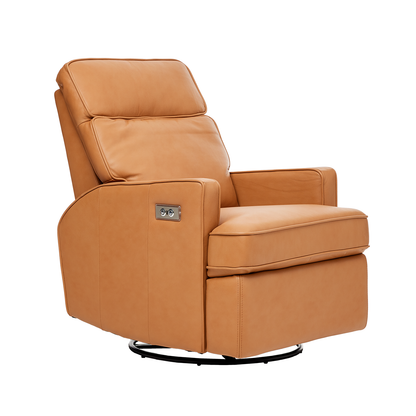 Leo Electric Recliner Glider Chair with USB in Tan Leather
