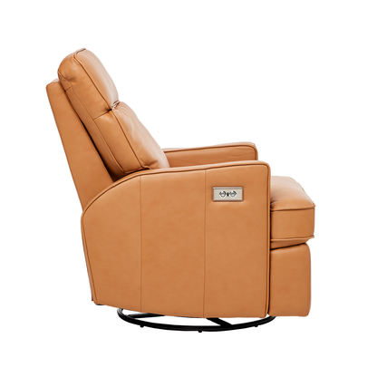 Leo Electric Recliner Glider Chair with USB in Tan Leather