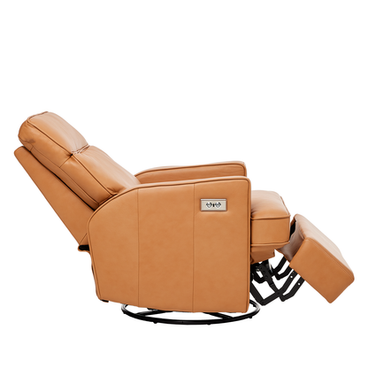 Leo Electric Recliner Glider Chair with USB in Tan Leather