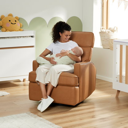 Leo Electric Recliner Glider Chair with USB in Tan Leather