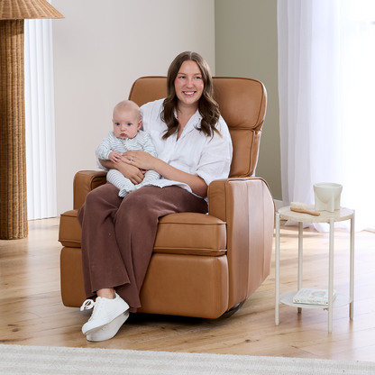 Leo Electric Recliner Glider Chair with USB in Tan Leather