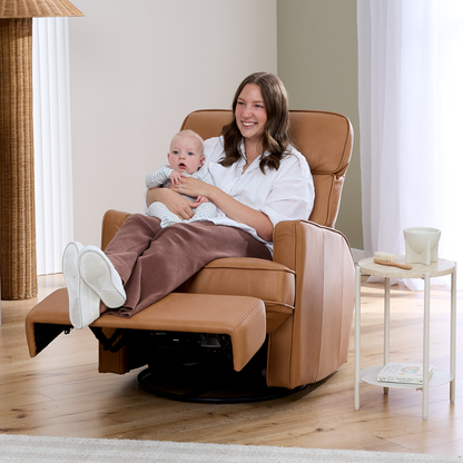 Leo Electric Recliner Glider Chair with USB in Tan Leather