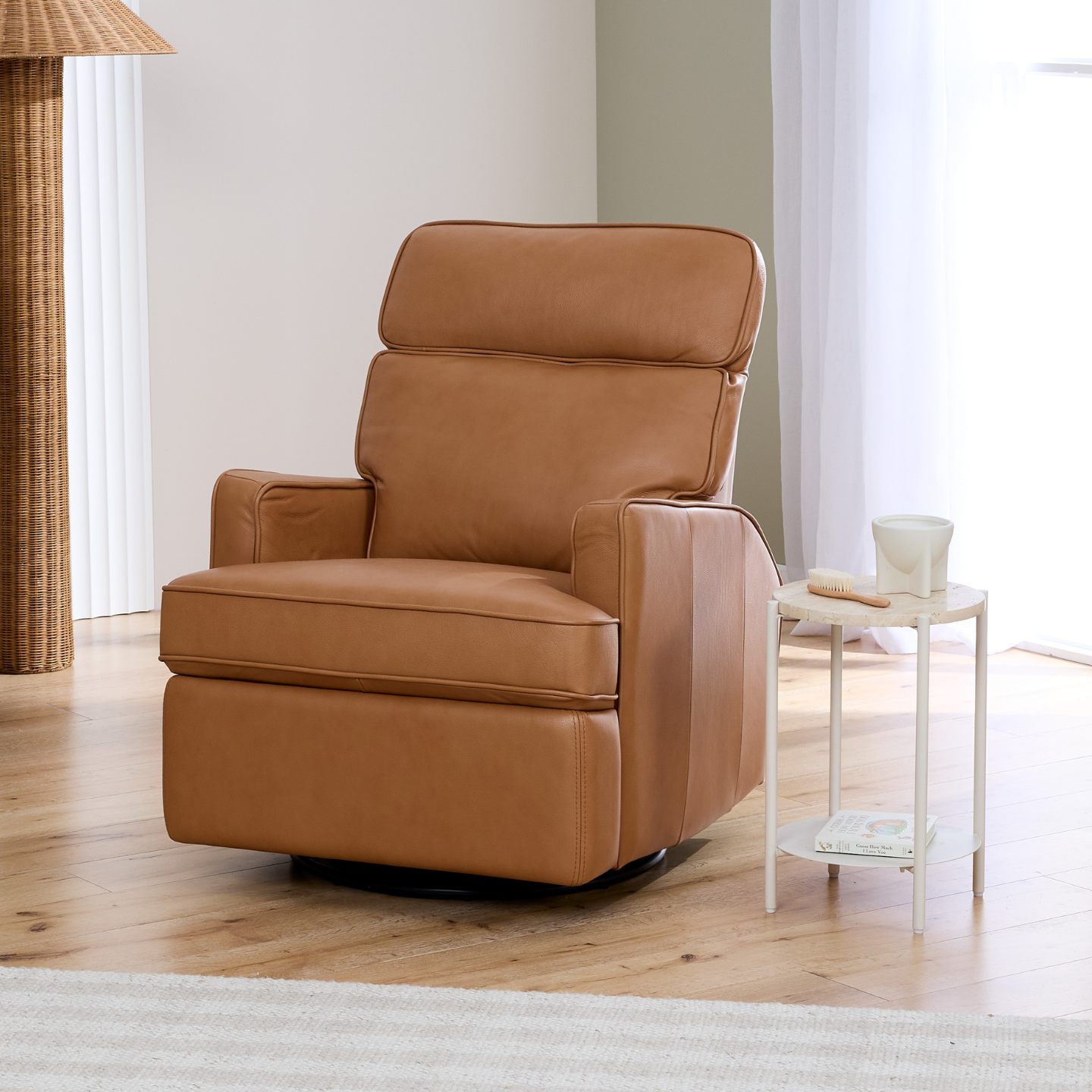 Leo Electric Recliner Glider Chair with USB in Tan Leather